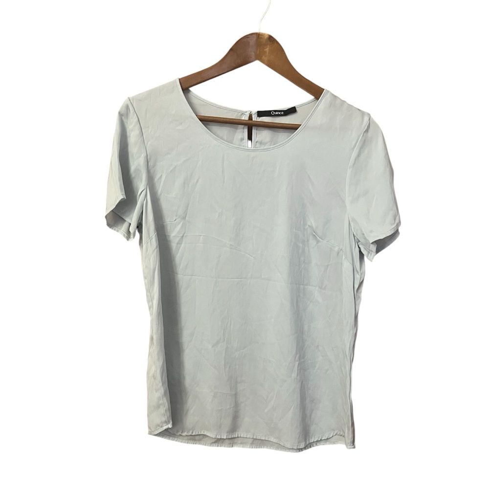 Quince Light Baby Blue Shell Blouse M Silk Lightweight Dainty Short Sleeve